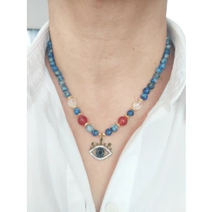 Devi Fashion Çelik Nazar Göz Uçlu Doğal Taş Kolye