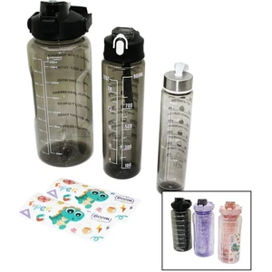 Şeffaf 3lü Set Su Matarası Su Şişesi Suluk 2 lt +900 ml +600 ml Tritan Spor Salonu Su Şişesi Suluk