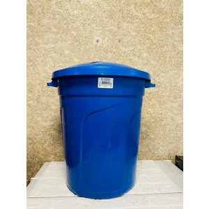 Ness Global 80 Lt Kapaklı Yuvarlak Plastik Büyük Boy Çöp Kovası Balkon Bahçe Kovası Mavi Renk (Kalın)