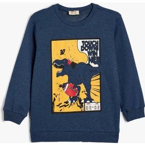 Sweatshirt Dinozor Baskılı Bisiklet Yaka Uzun Kollu Şardonlu