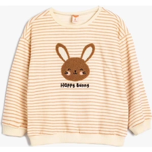 Sweatshirt Tavşan Aplike Detaylı Uzun Kollu Bisiklet Yaka Şardonlu Pamuklu
