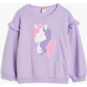 Sweatshirt Unicorn Aplikeli Fırfır Detaylı Pamuklu Şardonlu