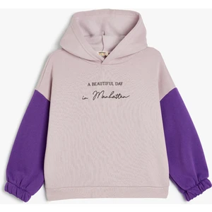 Kapşonlu Crop Sweatshirt Slogan Baskılı Uzun Kollu Pamuklu