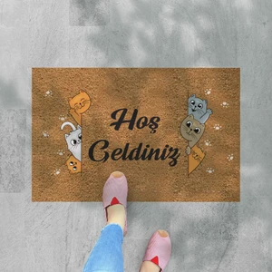M&H Quality Hoş Geldiniz Yazılır Temalı Kedili Dekoratif Dış Kapı Önü ve Iç Mekan Paspası