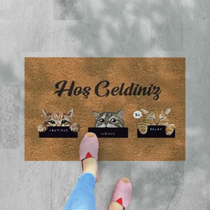 M&H Quality Hoş Geldiniz Yazılır Temalı Kedili Dekoratif Dış Kapı Önü ve Iç Mekan Paspası