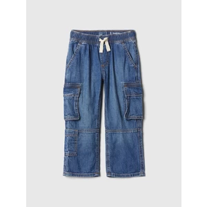 Erkek Bebek Koyu Mavi Bağcıklı Kargo Baggy Jean Pantolon