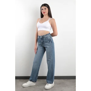 JB Boru Paça Yüksek Bel Boyfriend Jean %100 Pamuk Kimyasal Mavi Kadın Kot Pantolon - 591-2130