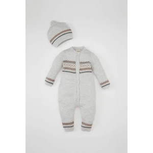 Erkek Bebek Yenidoğan 2'li Takım Düğmeli Uzun Kollu Tulum Bere C9595A524AU