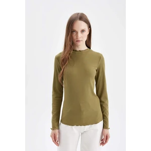 Yarım Balıkçı Yaka Fitilli Kaşkorse Basic Düz Uzun Kollu Tişört