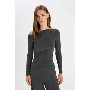 Slim Fit Dar Kesim Tek Omuzlu Bürümcük Uzun Kollu Tişört D4982AX24AU