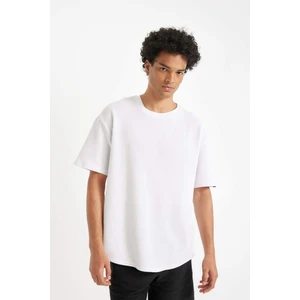 Boxy Fit Bisiklet Yaka Kısa Kollu Basic Düz Waffle Beyaz Tişört B4443AX24AU