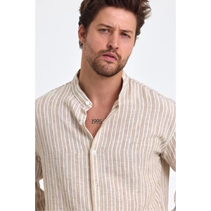 Cool Tarz Erkek Hakim Yaka Keten Karışımlı Regular Fit Gömlek