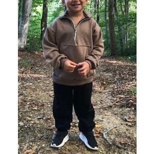 Bebeğime Çorap Unisex Fermuarlı Dik Yaka Kanguru Cepli Çocuk Çocuk Sweatshirt