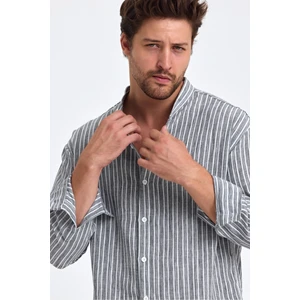 Cool Tarz Erkek Hakim Yaka Keten Karışımlı Regular Fit Gömlek