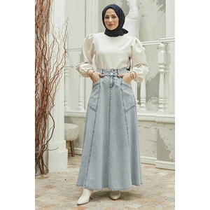 2195-KAR Yıkama Etek Mavi