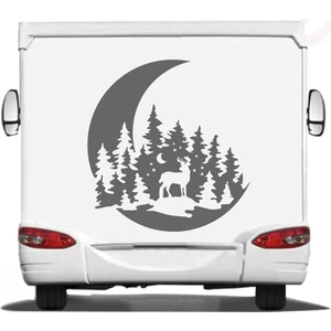 Sticker Usta Ay Geyik Orman Manzarası Karavan Camp 4x4 Offroad Araba Oto Karavan Sticker 00131