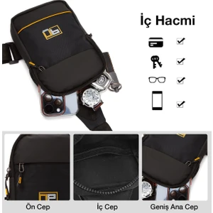 Newish Polo Siyah Sarı Quatro Minimal Çapraz Çanta