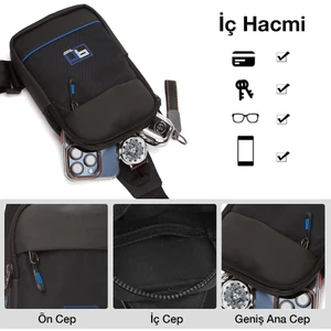 Newish Polo Siyah Mavi Quatro Minimal Çapraz Çanta