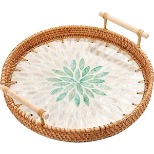 Rattan Tepsisi Yuvarlak Kek Aperatifler Partiler Için Tepsi Tezgah Mutfak 28CM (Yurt Dışından)