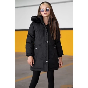 Bilen Kids Siyah Kürklü Içi Astarlı Çıkarılabilir Kapüşonlu Kız Çocuk Mont 19053