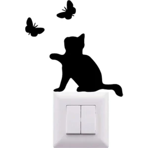Kedi Kelebek Priz Üstü Duvar Süsü Siyah