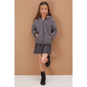 Bilen Kids Füme Unisex Kapüşonlu Çocuk Peluş Hırka 5-15 Yaş 19103