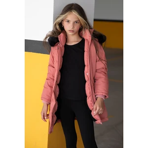 Bilen Kids Pembe Kürklü Içi Astarlı Çıkarılabilir Kapüşonlu Kız Çocuk Mont 19055