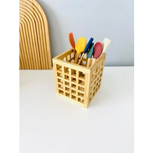 Bambu Kare Kaşıklık  Bambu Dekoratif Kutu Bambu Saplı Silikon Mini Spatula Set
