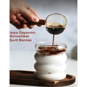 Snow Home Isıya Dayanıklı Borosilikat Cam Şerit Şeklinde Bardak | Kahve ve Sunum Bardağı - Shot- 1 Adet