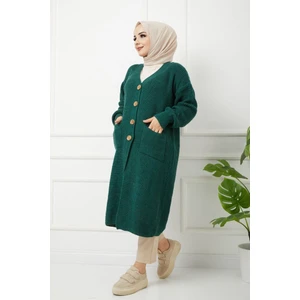 Pamuk Butik Kadın Düğmeli Cepli Siyah Triko Salaş Hırka