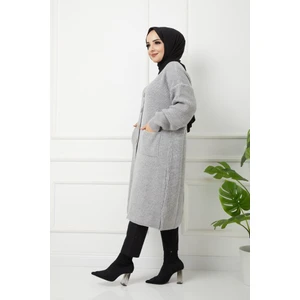 Pamuk Butik Kadın Düğmeli Cepli Siyah Triko Salaş Hırka