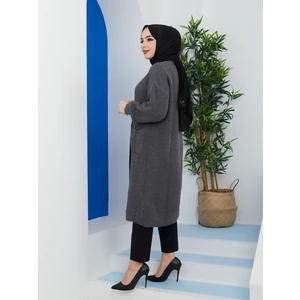 Pamuk Butik Kadın Düğmeli Cepli Siyah Triko Salaş Hırka