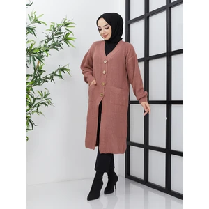 Pamuk Butik Kadın Düğmeli Cepli Siyah Triko Salaş Hırka