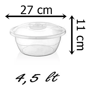 Plastik 4,5 Litre Kapaklı Hamur Leğeni Saklama Kabı Şeffafl (Çap 27 Cm)
