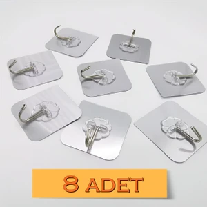 8 Adet 6x6 cm Şeffaf Kendinden Yapışkanlı Kancalı Suya Dayanıklı Güçlü Askı