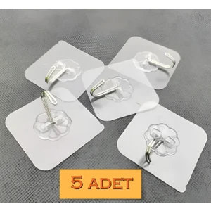 5 Adet 6x6 cm Şeffaf Kendinden Yapışkanlı Kancalı Suya Dayanıklı Güçlü Askı
