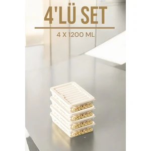 Ny Home 4'Lü Set 1200 Ml Freshbox Mikrodalga Ve Difrize Uygun Saklama Kabı Krem