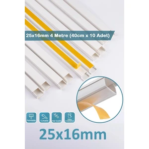 4 Metre Kedinden 25X16MM Yapışkanlı Kablo Kanalı | 4m (10 Adet x 40CM)  Kablo Gizleyici |