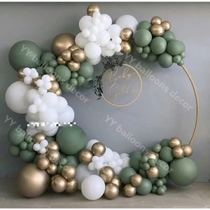 Balon Diyarı 50 Adet Balon Zincir Seti (Küf Yeşili, Beyaz Ve Krom Gold)