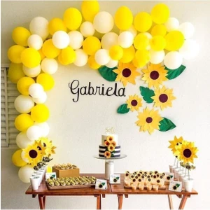 50 Adet Sarı Beyaz Balon Papatya Limon Ananas Balon Parti Konsept