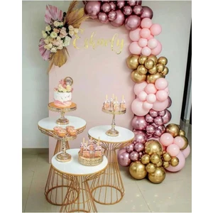 60 Adet Pastel Ve Krom Balon Zincir Seti (Açık Pembe, Krom Pembe Ve Krom Gold)