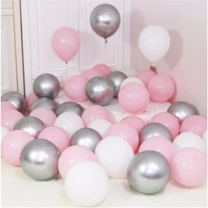 Balon Diyarı 30 Adet Metalik Gümüş-Pembe-Beyaz Balon, Helyumla Uçan Balon