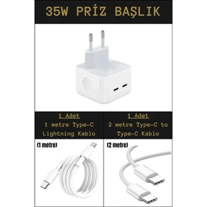 35W Çift Girişli Type-C Priz Başlık + 2 Adet Şarj Kablo Seti