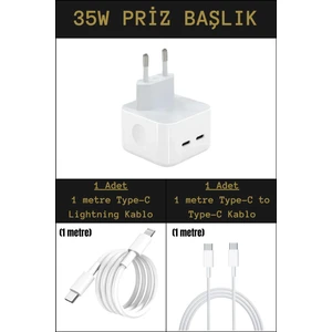 35W Çift Girişli Type-C Priz Başlık + 2 Adet Şarj Kablo Seti