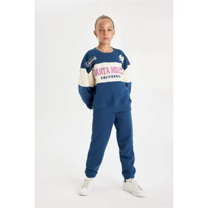 Kız Çocuk 2'li Takım Bisiklet Yaka Baskılı Sweatshirt Jogger Eşofman Altı A6809A824AU