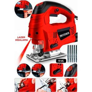 Alman 4600 W Lazerli Sjs Metal Şanzuman 6 Kademe Devirli Pandül Ayarlı Dekupaj Testere Makinesi 5 Uç Kırmızı