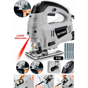 Alman 4600 W Lazerli Sjs Metal Şanzuman 6 Kademe Devirli Pandül Ayarlı Dekupaj Testere Makinesi 5 Uç Gri