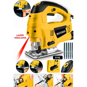 Alman 4600 W Lazerli Sjs Metal Şanzuman 6 Kademe Devirli Pandül Ayarlı Dekupaj Testere Makinesi 5 Uç Sarı