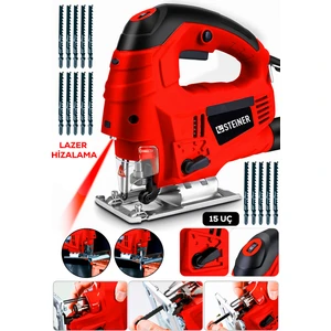 Alman 4600 W Lazerli Sjs Metal Şanzuman 6 Kademe Devirli Pandül Ayarlı Dekupaj Testere Makinesi Kırmızı + 15UÇ