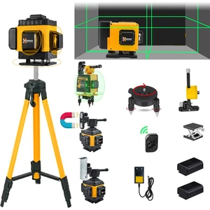 Wacker Pro Yatay ve Dikey 12 Köşe 360 Derece Artı Lazer Terazi + 1.5 mt Tripod Ayak Kumandalı Mıknatıslı Yeşil Çizgi 40 mt Menzil